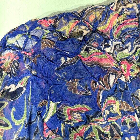 Sundance Indigo Blue Multi Paisley Diamond Smocked Peasant Top Sz XS Excellent! - Picture 4 of 9